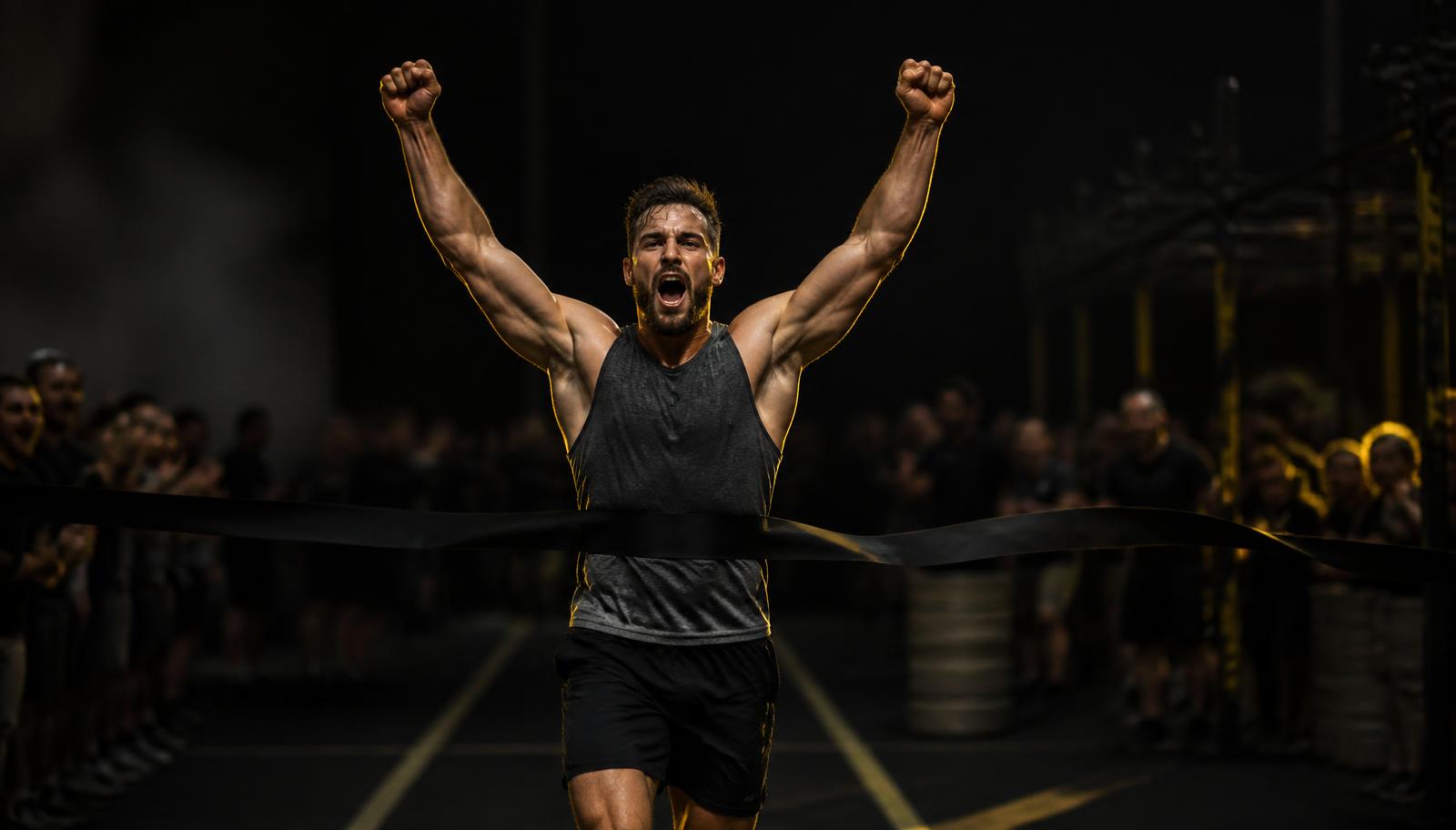 Målgång under en hybridfitnesstävling